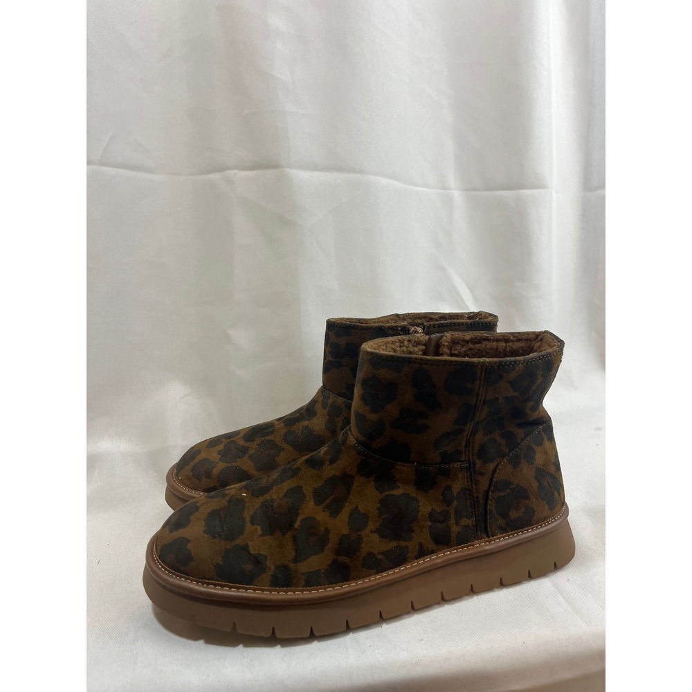 Universal Thread Womens Leopard Print Ankle Boots Brown Faux Fur Lined Size 10